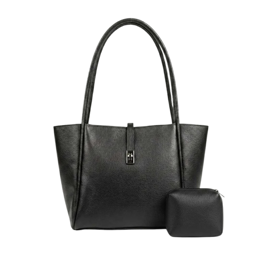 Black Enshee Joblet Tote with Mini Pouch and Adjustable Strap